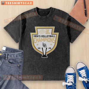 2026 Men's Volleyball Champions t-shirt from The Big West, featuring Long Beach design in vibrant colors.