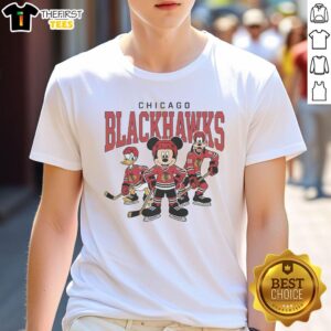 Awesome Chicago Blackhawks Disney Team Ice Hockey T-Shirt featuring vibrant graphics and team logo on a stylish design.