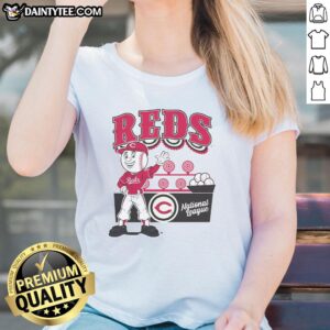 Alt Text: Awesome Mitchell & Ness Cream Cincinnati Reds Step Back Up Ladies Tee featuring stylish design and comfortable fit.