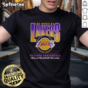 Pretty black Los Angeles Lakers Western Conference NBA Swish T-shirt featuring bold graphics and a stylish design.