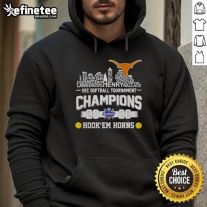 2026 SEC Softball Tournament Champions hoodie featuring Texas Longhorns player name and city skyline design.