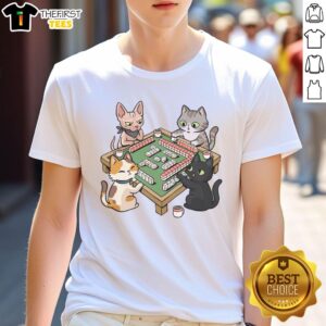 Good Cat Mahjong T-Shirt featuring a playful cat design and Mahjong tiles, perfect for cat lovers and gamers.