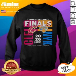 Alt Text: Cleveland Cavaliers vs. New York Knicks sweatshirt for the 2025-26 Eastern Conference Finals NBA matchup.