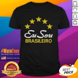 Official Eu Sou Brasileiro Brazil Five Stars T-Shirt featuring the Brazilian flag and five stars design.
