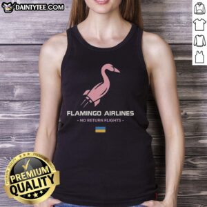 Stylish tank top featuring a pink flamingo design and 'No Return Flights' text for travel enthusiasts.