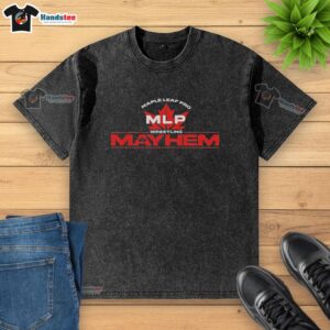 Official Maple Leaf Pro Wrestling Mayhem washed t-shirt featuring a bold logo design and comfortable fit for fans.