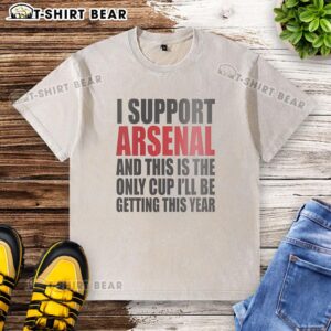 Premium washed t-shirt featuring 'I Support Arsenal' slogan, perfect for fans celebrating their team spirit this season.