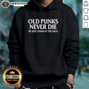 Alt Text: Pretty Old Punks Never Die hoodie for punk rock fans, featuring a stylish design perfect for music lovers.