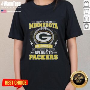 Green Bay Packers ladies tee, showing support for the NFL team with a heartfelt message for fans in Minnesota.