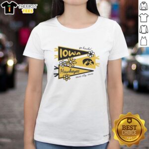 Awesome Iowa Hawkeyes flags displayed on a ladies tee in Iowa City, Iowa, showcasing team spirit and style.
