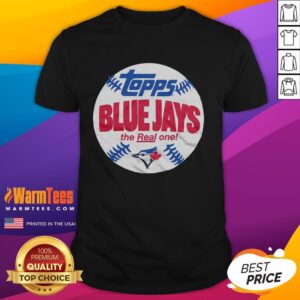 Alt Text: Original Powder Blue Toronto Blue Jays MLB x Topps The Real One T-Shirt featuring vintage team logo and design.