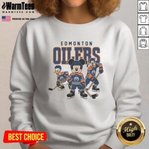 Pretty Edmonton Oilers Disney Team ice hockey sweatshirt featuring vibrant colors and a stylish design for fans.