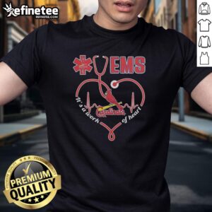 St. Louis Cardinals Ems Nurse t-shirt featuring a heart-shaped stethoscope design, perfect for healthcare fans.