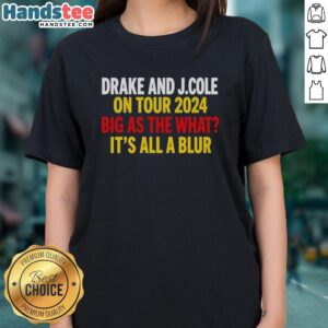 Alt Text: Official Kevin Durant Drake and J. Cole 'It's All A Blur' ladies tee featuring vibrant graphics and stylish design.