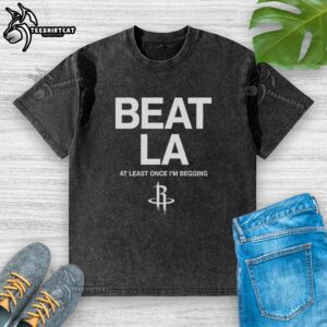 Original Houston Rockets 'Beat LA At Least Once' washed t-shirt featuring bold graphics, perfect for fans and collectors.