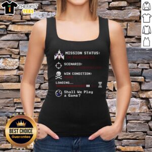 Good Shall We Play A Game Global Thermonuclear Tank Top featuring retro gaming graphics and a playful design.