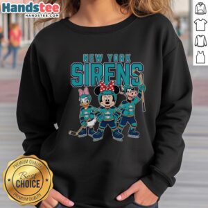 Alt Text: Nice New York Sirens cartoon team ice hockey sweatshirt featuring vibrant graphics and team colors.
