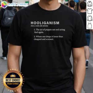 Alt Text: Funny Hooliganism T-Shirt featuring playful design and slogan about acting foolishly and popping out for fun.