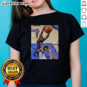 Awesome Joel Embiid Philadelphia 76ers ladies tee featuring vibrant design perfect for fans and casual wear.