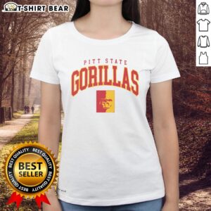 Alt Text: Top Pittsburg State Gorillas classic logo on a stylish ladies tee, perfect for fans and casual wear.