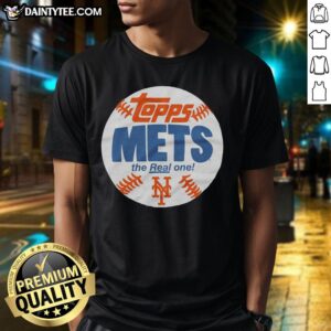 Awesome New York Mets MLB x Topps Baseball The Real One T-Shirt featuring iconic team colors and logo design.