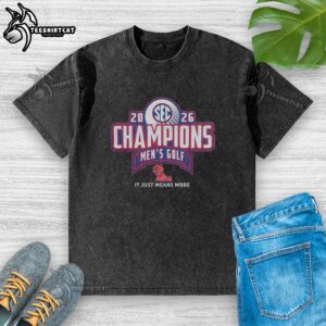 Good Ole Miss Rebels 2026 SEC Men's Golf Champions locker room washed t-shirt showcasing team pride and athletic spirit.