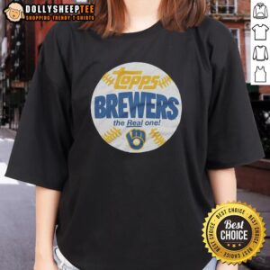 Alt Text: Premium Milwaukee Brewers MLB X Topps Baseball The Real One ladies tee featuring vibrant team graphics and comfortable fit.