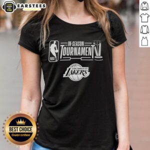 Stylish Los Angeles Lakers NBA In-Season Tournament 2023 ladies tee featuring team colors and logo design.