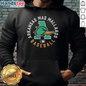 Good Arkansas Mad Mallards baseball logo hoodie featuring vibrant colors and a sporty design for fans.