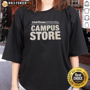 Top Utah State University Campus Store ladies tee featuring school colors and logo, perfect for college spirit wear.