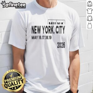 Alt Text: Official Munaworld God Yes NYC T-Shirt, May 16-19, 2026, featuring vibrant design and event details.