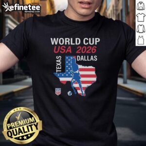 Top Dallas Texas Host 2026 World Cup USA Soccer T-Shirt featuring vibrant design and patriotic colors, perfect for soccer fans.