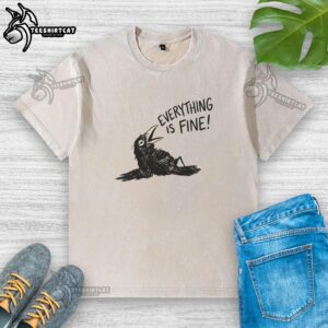 Official Everything Is Fine Collapse Crow Washed T-Shirt featuring a unique crow graphic and distressed design.