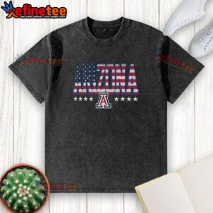 Premium Arizona Wildcats tall type flag washed t-shirt in navy blue, featuring the Arizona logo and comfortable fit.