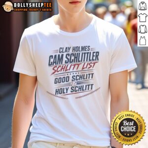 Good Clay Holmes Cam Schlittler T-Shirt featuring a fun design for baseball fans, perfect for game day or casual wear.