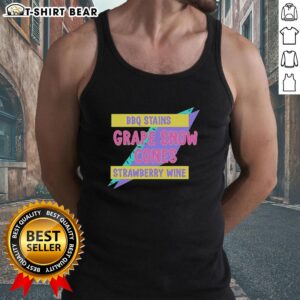 Alt Text: Top BBQ stains on a grape snow cone and strawberry wine tank top, perfect for summer gatherings.