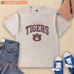 Premium Auburn Tigers classic logo washed t-shirt featuring a vintage design in orange and navy blue colors.