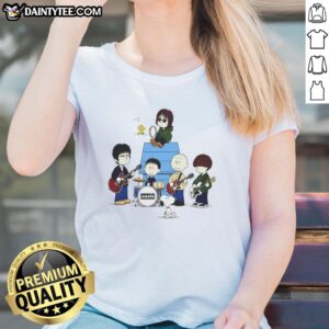 Pretty Snoopy Peanuts Oasis Ladies Tee featuring a vibrant design of Snoopy in a relaxing oasis setting.
