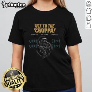 Official Get To The Choppa Alien Ladies Tee featuring an eye-catching alien graphic on a stylish women's t-shirt.