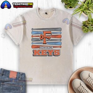 Original Frederick Keys baseball logo on a washed t-shirt, showcasing vintage sports apparel style.