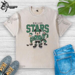 Alt Text: Dallas Stars Disney Team ice hockey washed t-shirt featuring a vibrant design, perfect for fans and casual wear.