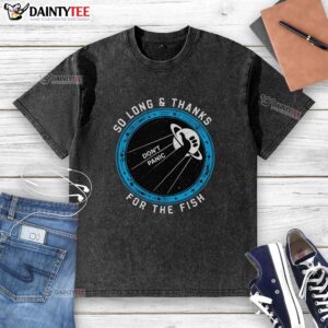 Premium So Long Thanks For The Fish washed t-shirt featuring a fun graphic design for casual wear.