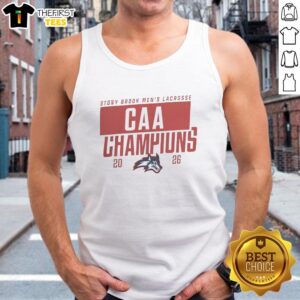 Alt Text: Original Stony Brook Seawolves Men's Lacrosse CAA Champions 2026 logo tank top featuring team colors and design.