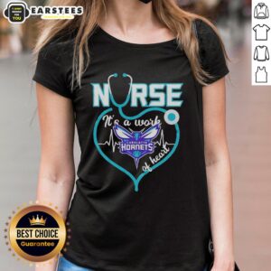 Alt Text: Hot Charlotte Hornets nurse stethoscope shaped heart on NBA ladies tee, perfect for fans and healthcare workers.
