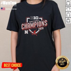 2026 Official Nebraska Cornhuskers Big Ten Champs ladies tee featuring team logo and championship design.