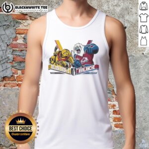 Vegas Golden Knights vs Colorado Avalanche Western Conference Finals 2026 hockey mascot tank top featuring team logos.