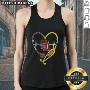 Premium San Diego Padres stethoscope heartbeat tank top, showcasing a stylish design for baseball fans and healthcare workers.