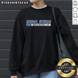 Alt Text: Premium Utah State Aggies Believe It Bull Logo Sweatshirt featuring a bold design and comfortable fit for fans.