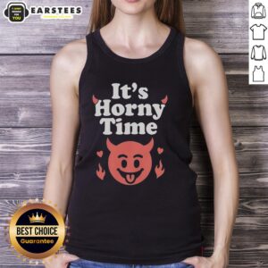 Funny Devil It's Horny Time tank top featuring a playful devil graphic, perfect for Halloween or casual wear.