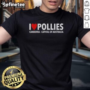 Alt Text: Hot I Love Pollies Canberra Capital Australia Heart Shape T-Shirt featuring vibrant design and iconic city love theme.